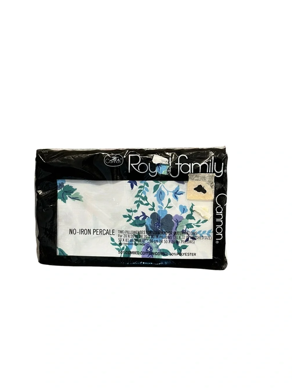 VTG Cannon Royal Family Blue Green Floral Pillowcases Standard Queen NEW SEALED